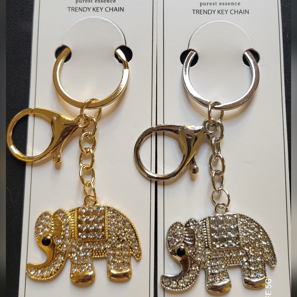 Gold Or Silver Rhinestone Elephant Bag Charm/ Keychain NWT